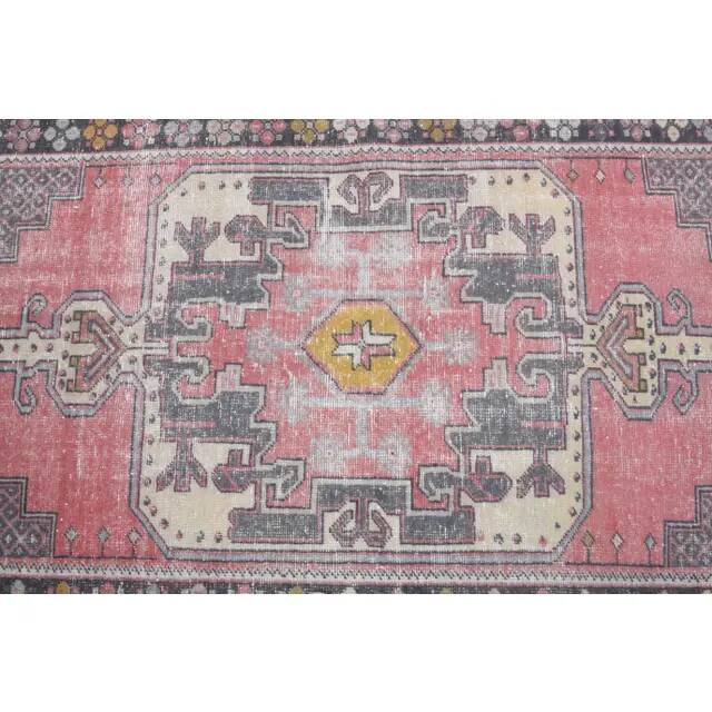 Vintage Turkish Oushak Handmade Wool Cotton Pink Area Rug 112x240