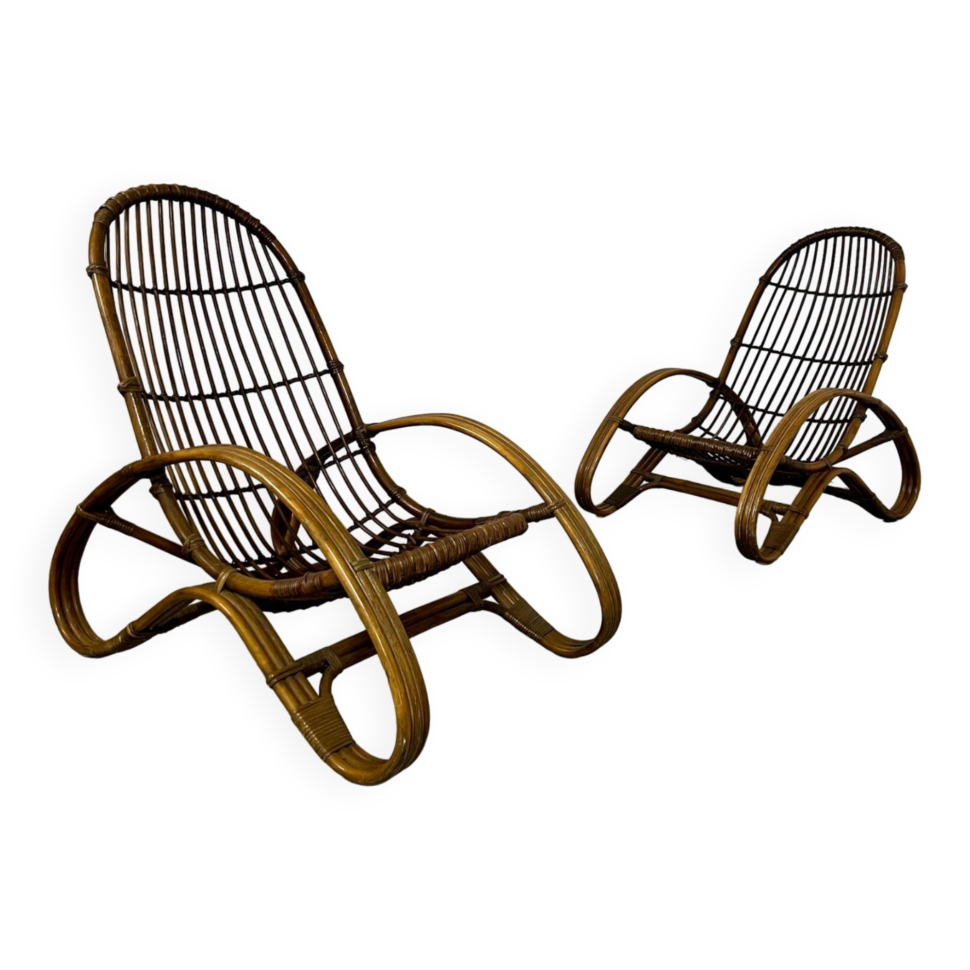 Set of 2 rattan lounge chairs armchairs Italian design from the 60s vintage rattan