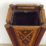 French antique oak tin-lined hand-carved umbrella stand with flower decoration.