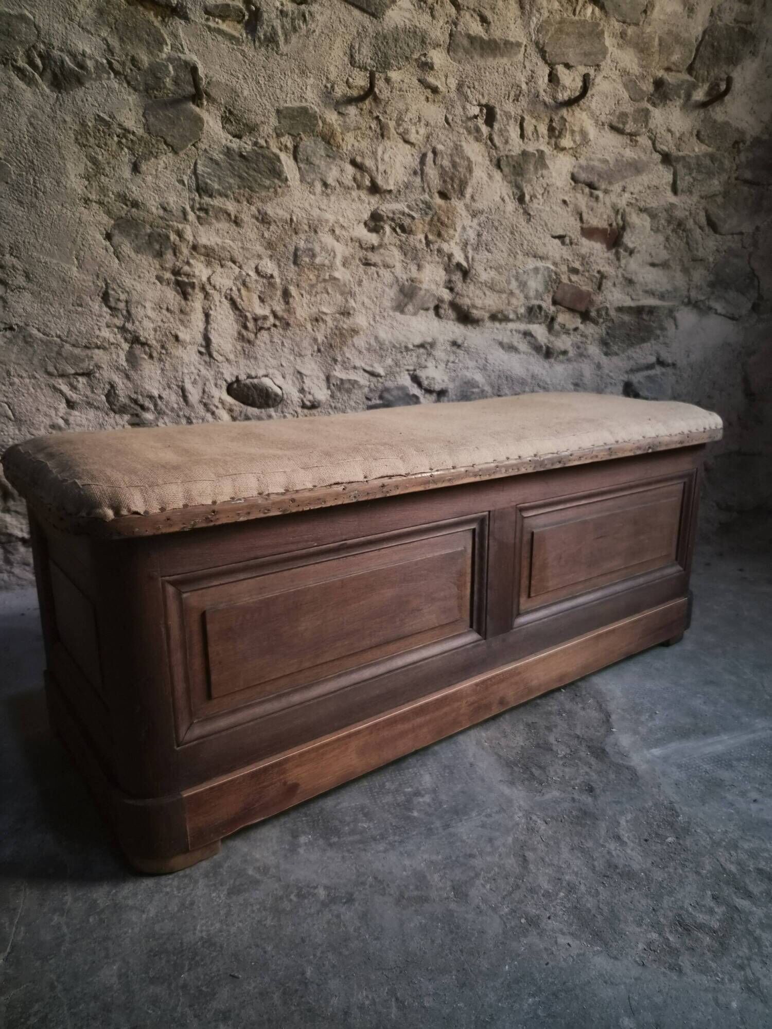 Antique French oak storage bench / blanket box, 1800–1850