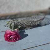 flat basket cut center table in woven metal