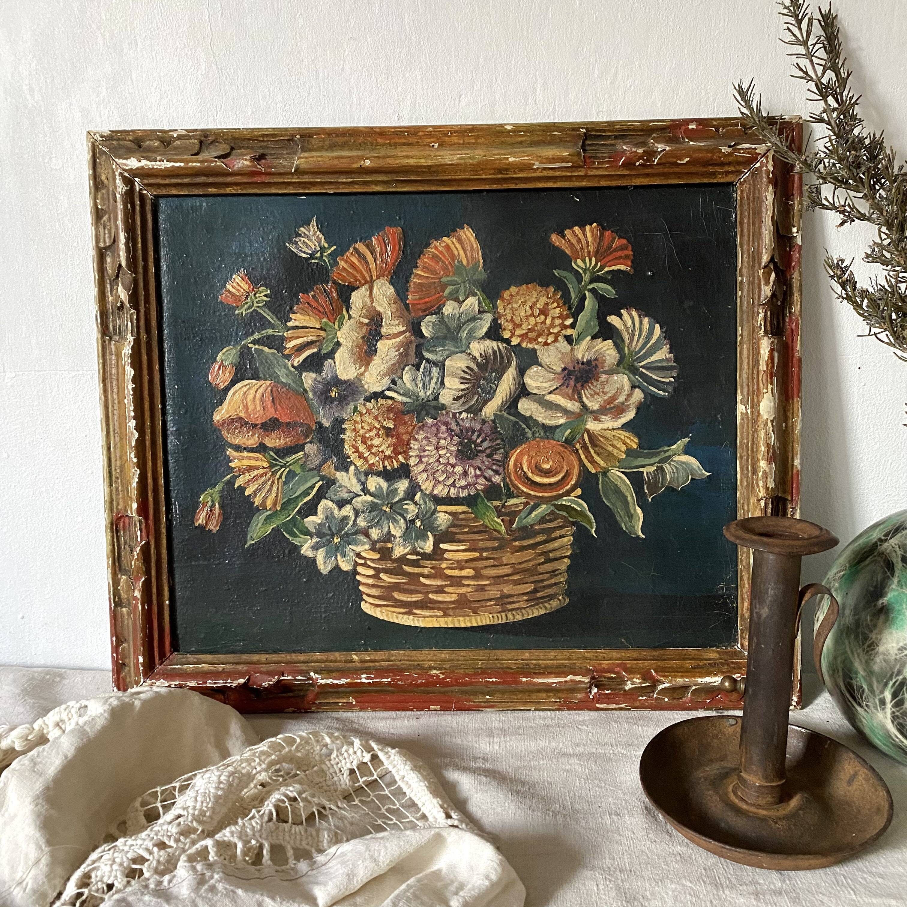 Oil on canvas, framed still life bouquet of flowers