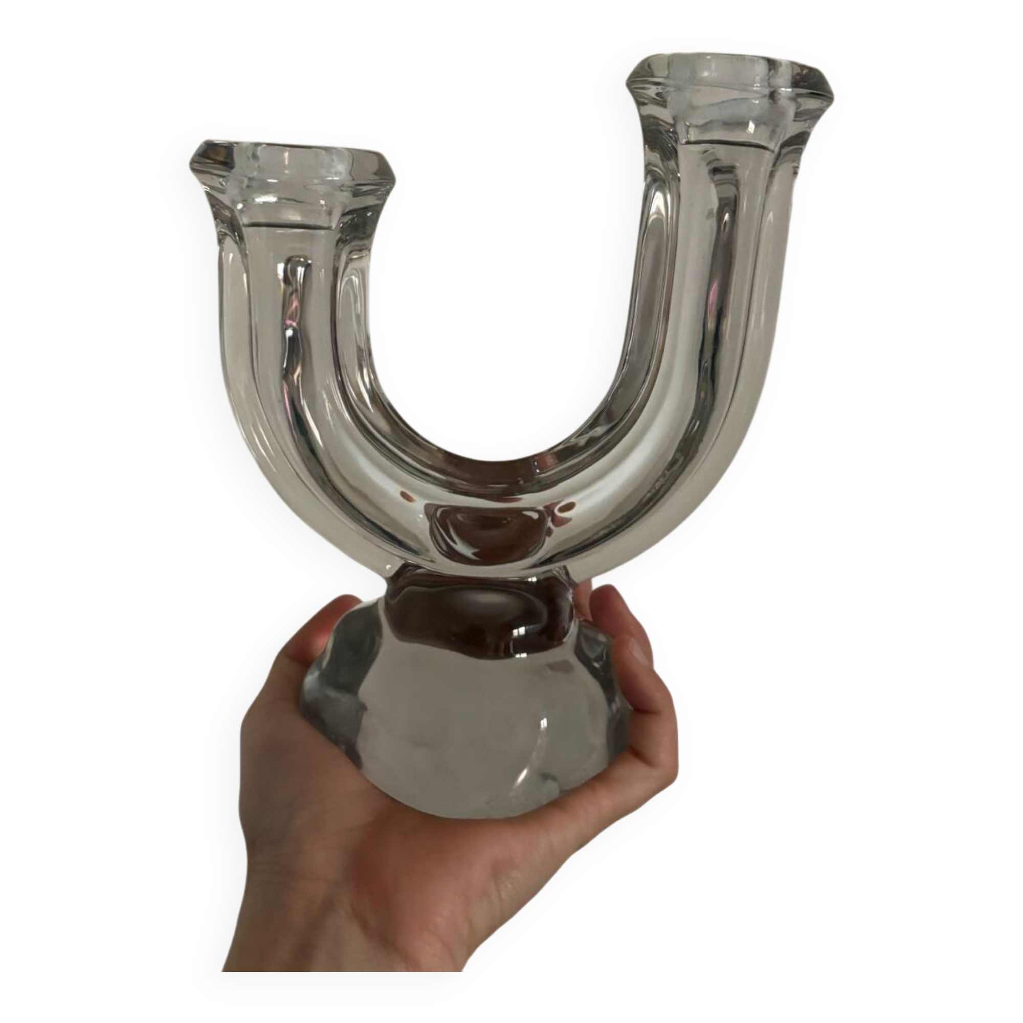 Vintage crystal glass candlestick with two branches.