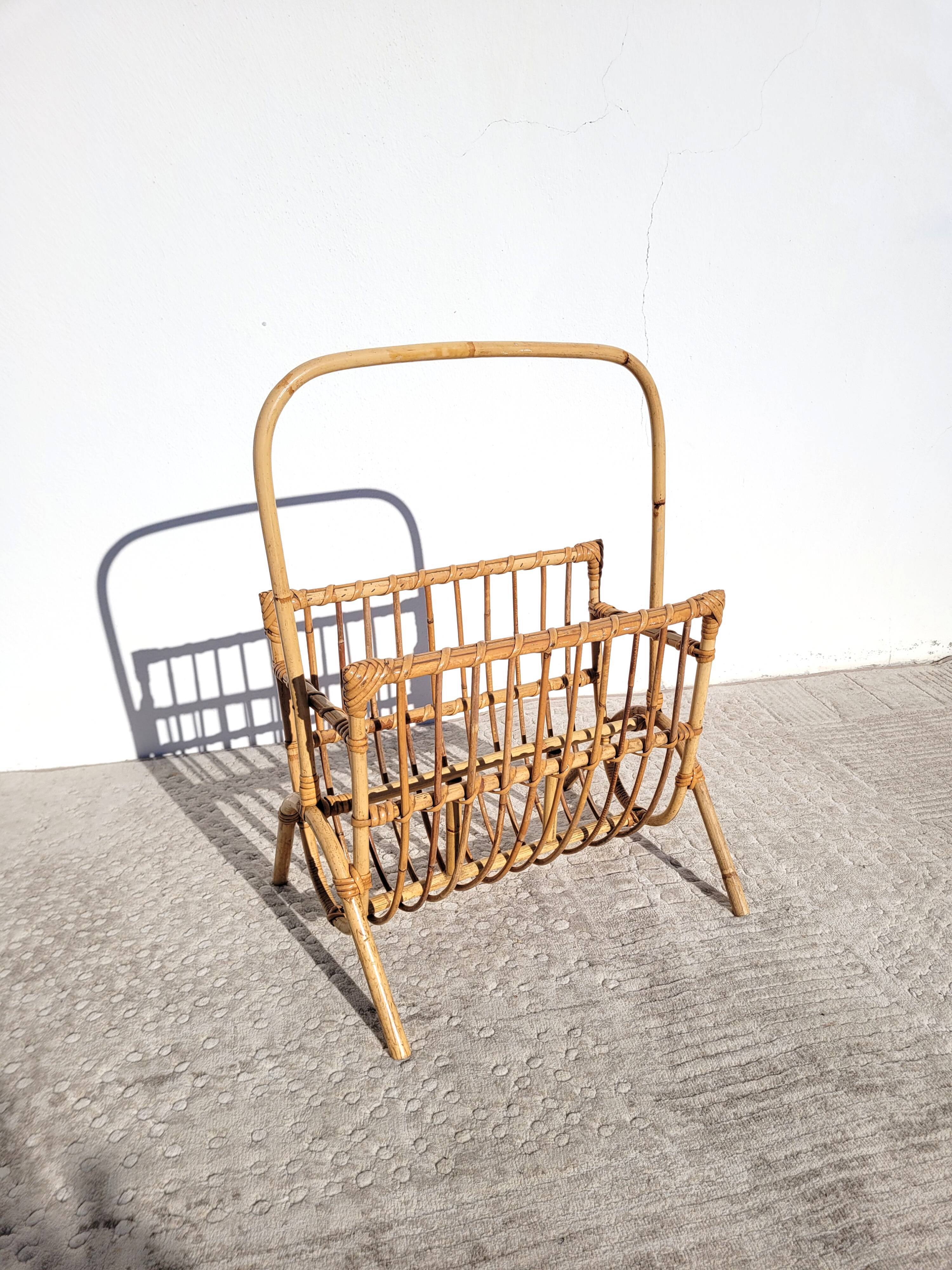 Curved rattan magazine holder 1960