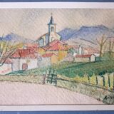 Landscape, pastel. Commune of Ispoure. Robert Delétang. 1945.