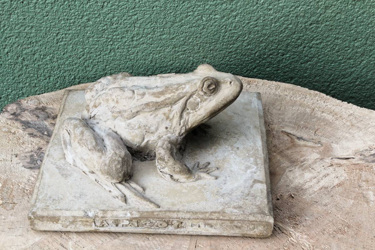 Cement frog, signed A. Picot