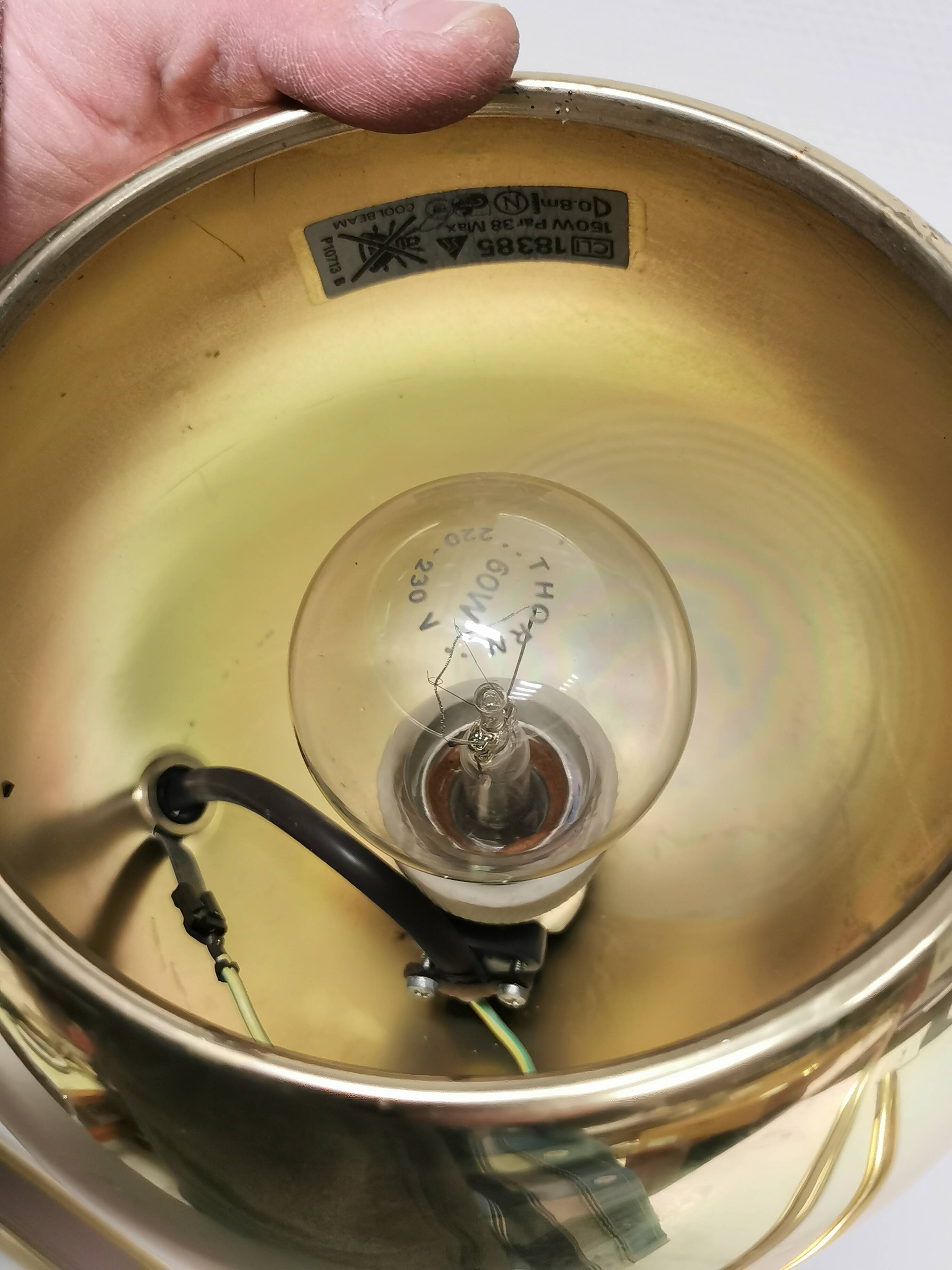 4 large golden ball spots, space age 60 70's. concord wall light on rails