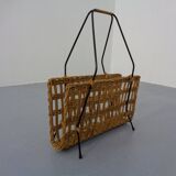 Magazine rack in filigree rattan and steel, 1960s