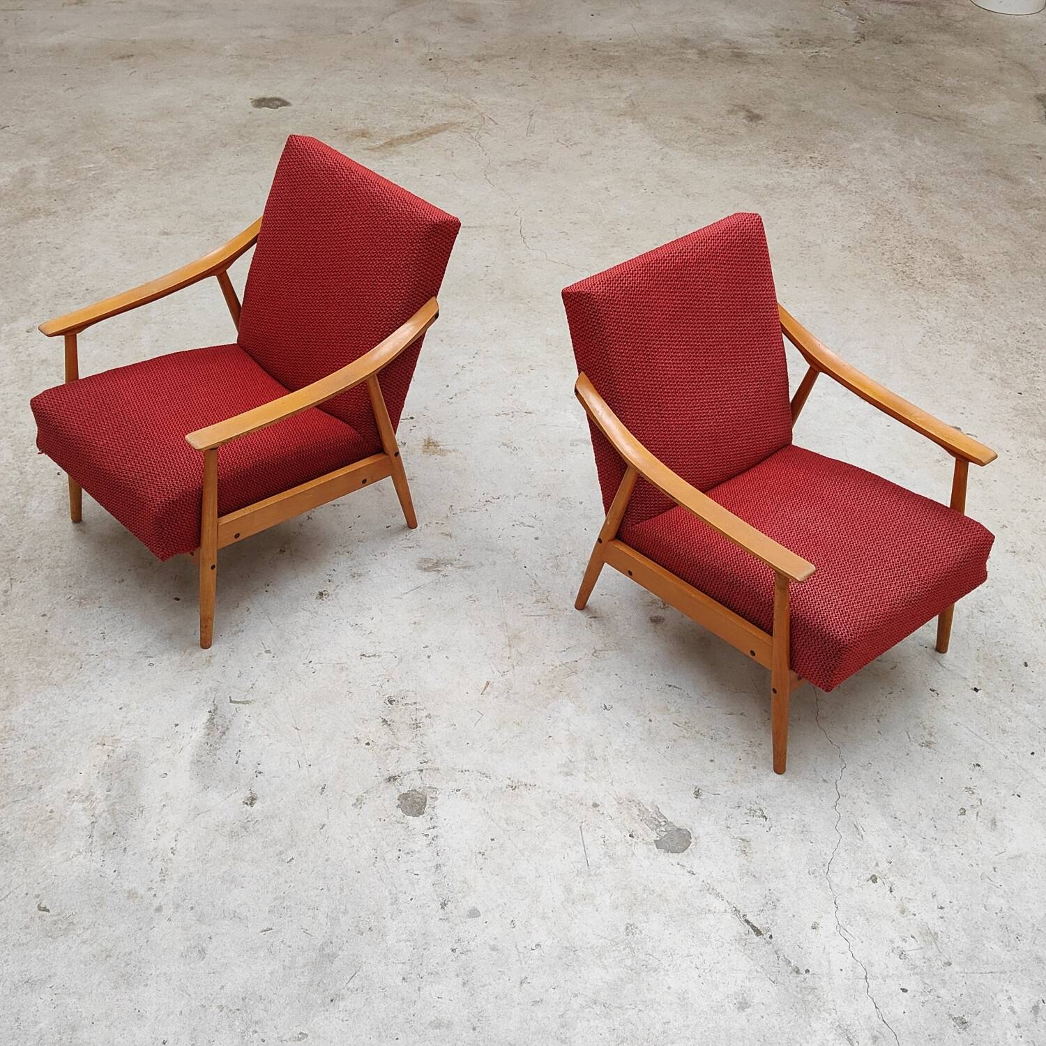 Pair of Czechoslovak armchairs 1960 red pink 1960