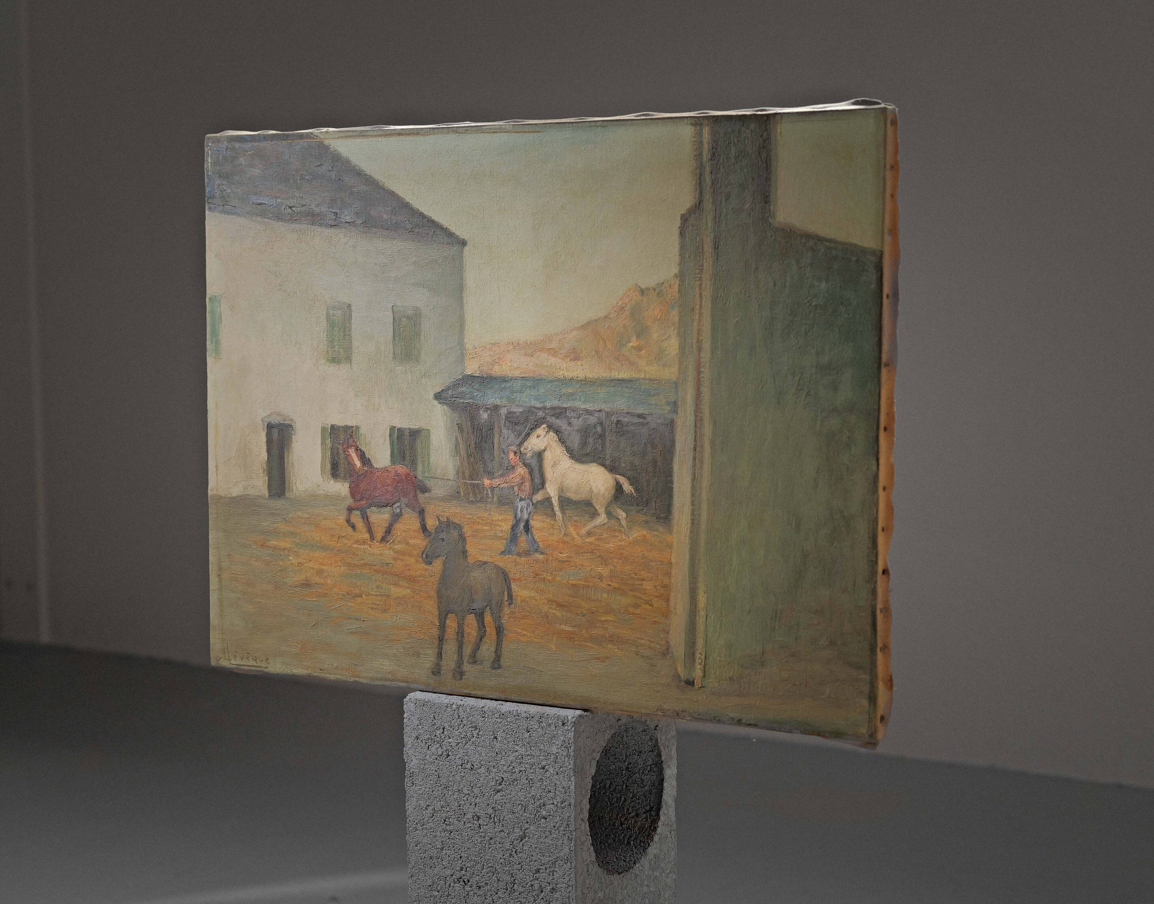 Oil on canvas, horse training, signed, circa 1950