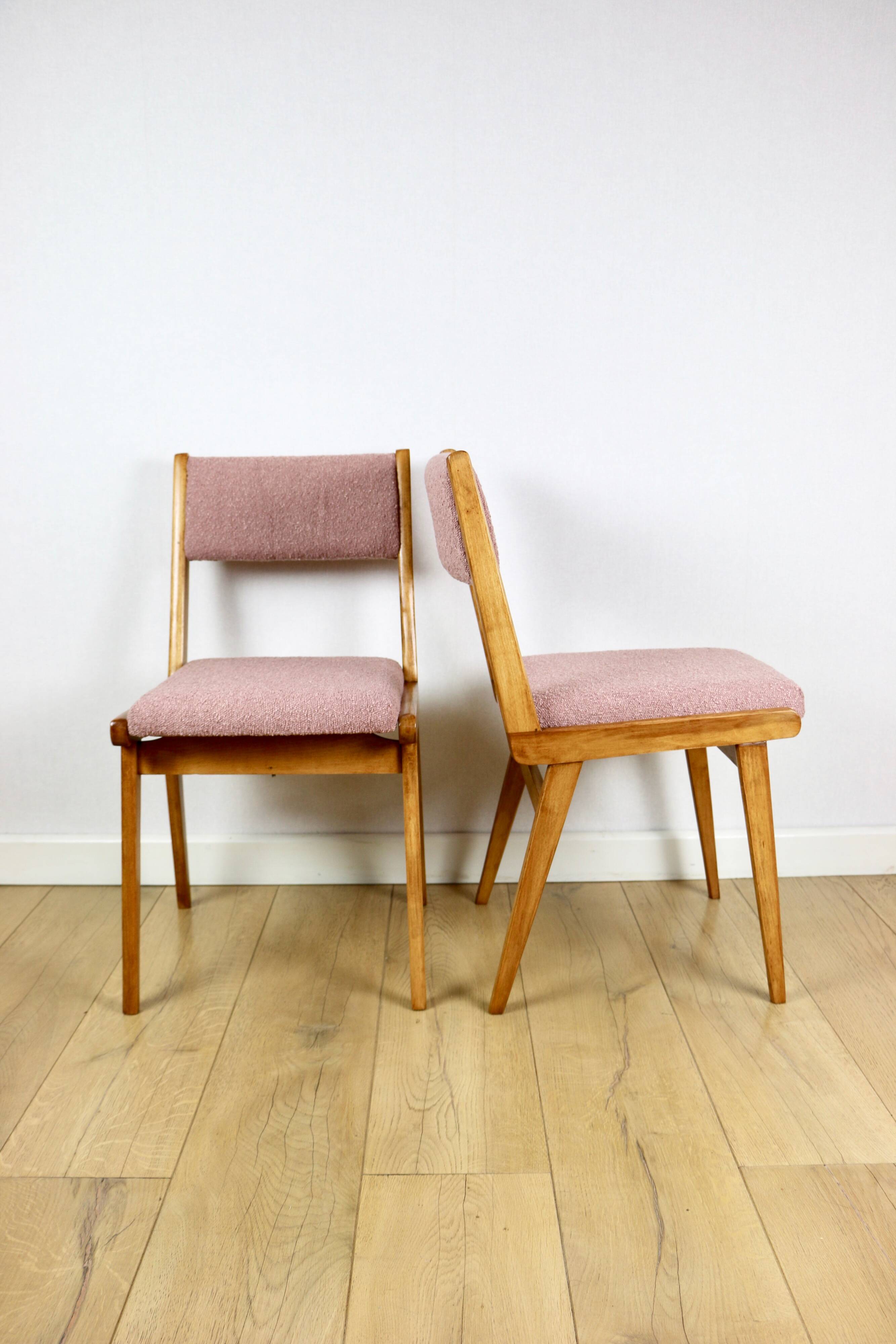 Vintage fuchsia boucle chairs - set of 6