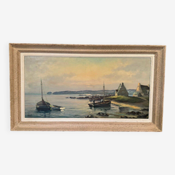 Oil on canvas by Ulhai Breton seaside landscape