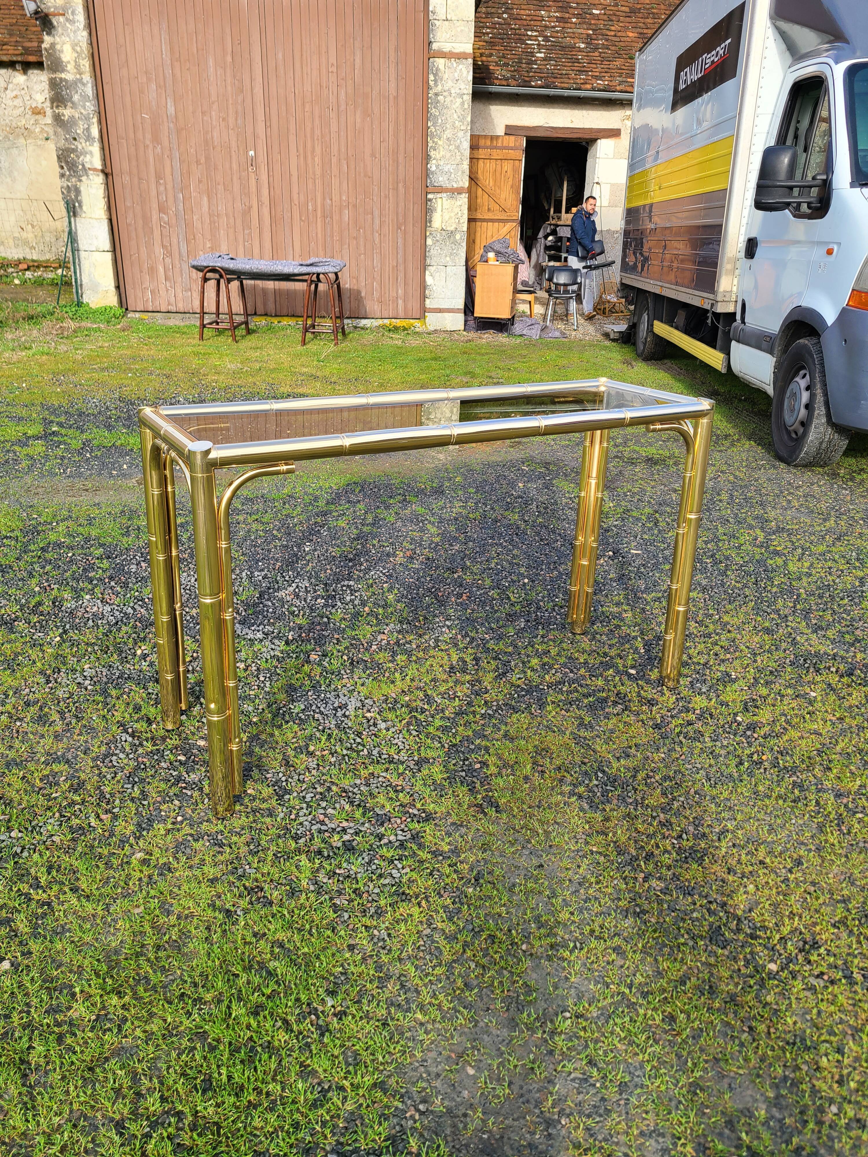 Gold console and vintage smoked glass, imitation bamboo 1970