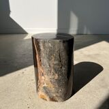 Side table in black petrified wood with light streaks h: 27,5cm d:18,5cm