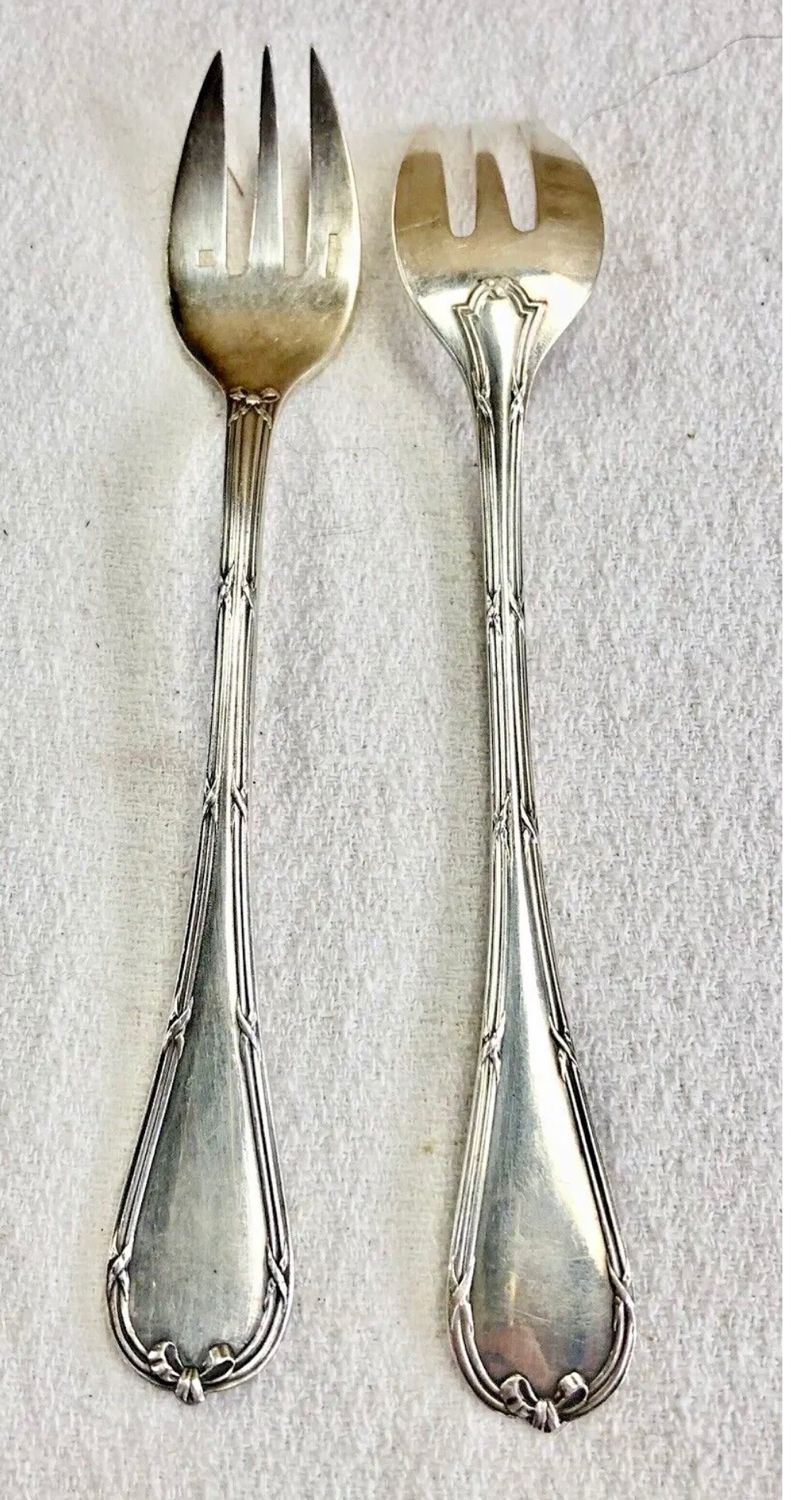 6 oyster forks Christofle crossed ribbons silver metal