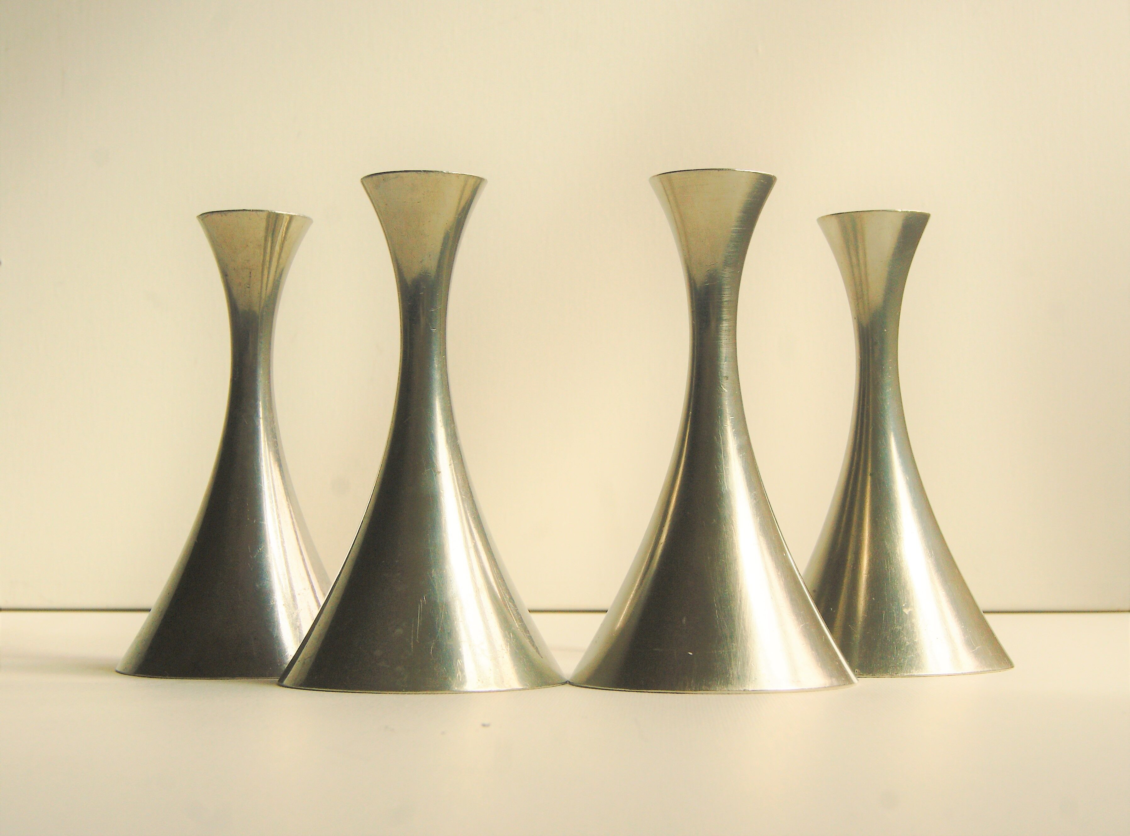 Set of 4 Art Deco candle holders by Just Andersen from the 1940s - fine elegant minimalist design.