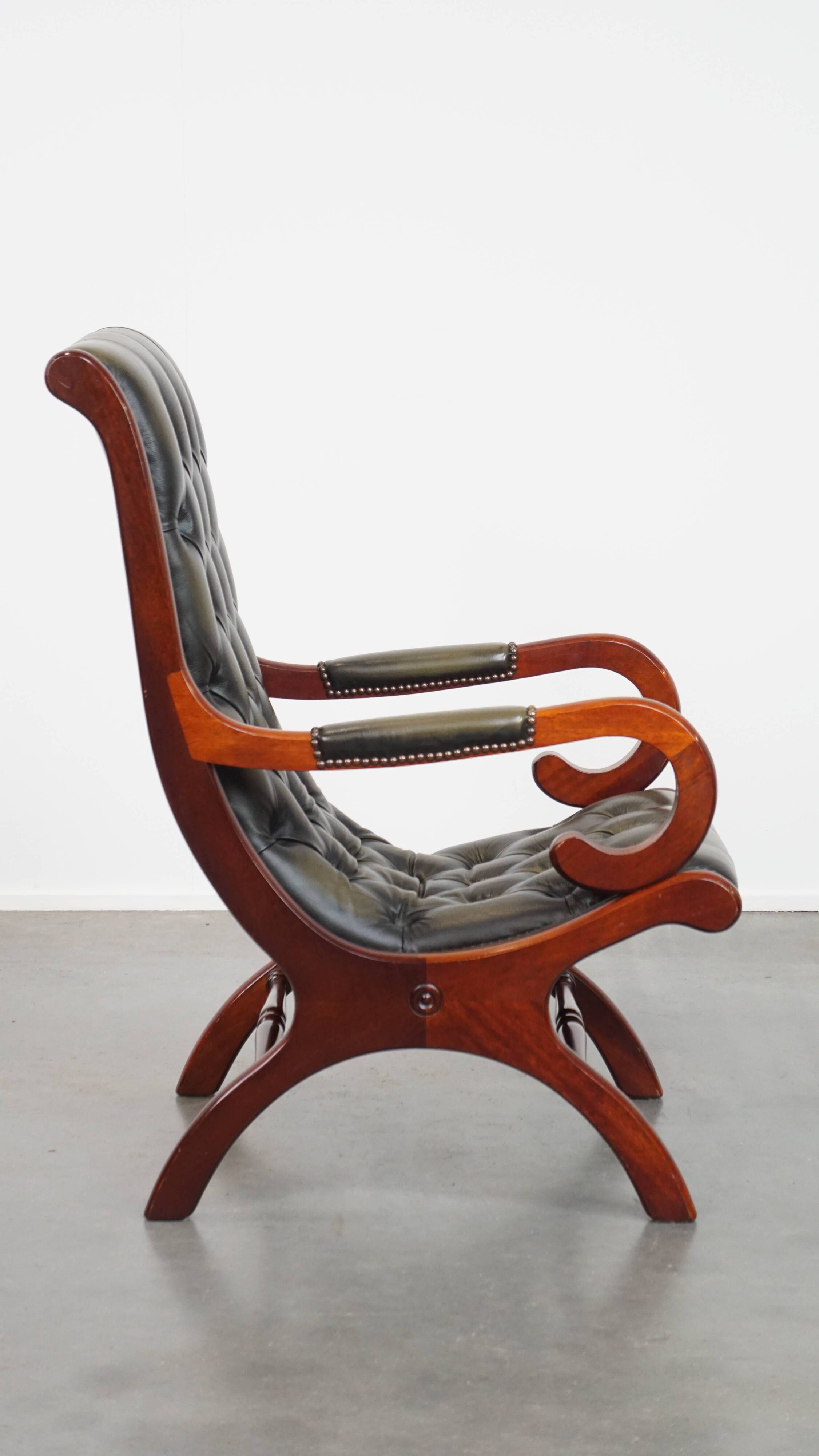 Green Cowhide Leather English Chesterfield Armchair