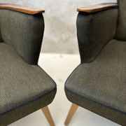 Pair of vintage wooden and fabric armchairs from the 1960s.