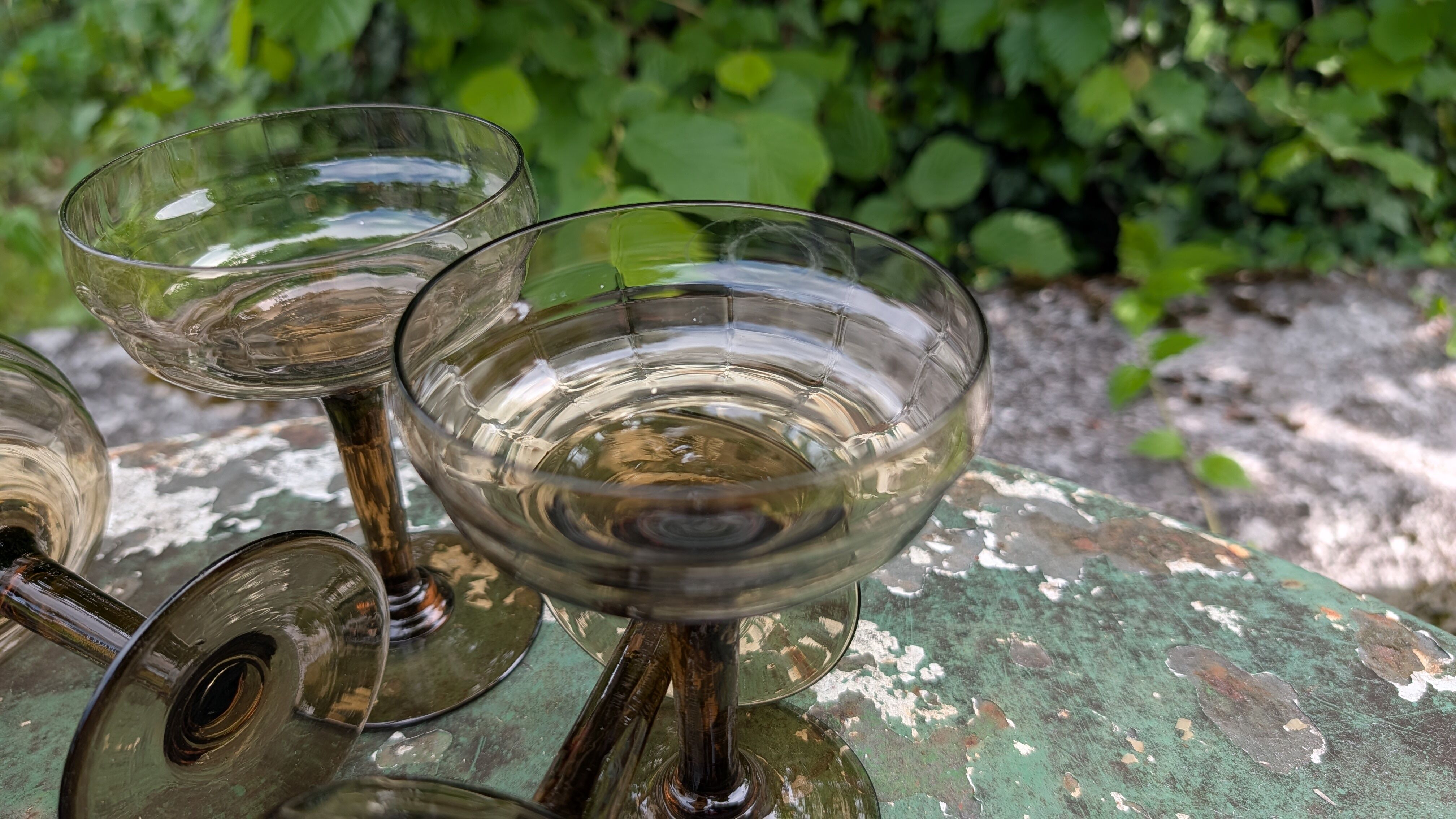 Vintage smoked glass coupes from the 1970s.