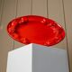 Large vintage oval ceramic platter XL from the 1980s - red glaze - fruit relief - Mid-Century design - Italy