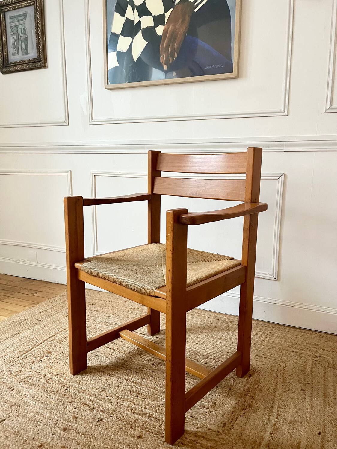 Armchair in elm and straw Maison Regain