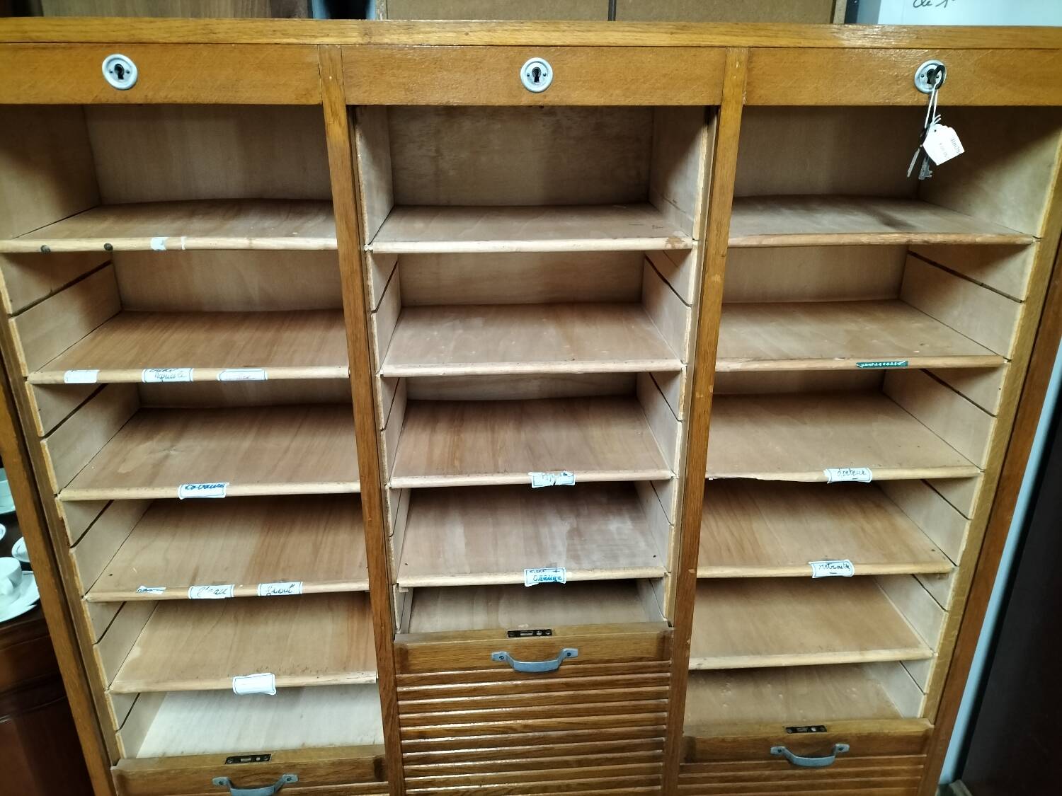 1950s curtained file cabinet