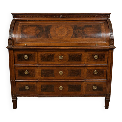 Bureau à cylindre en noyer marqueté – Époque Louis XVI, fin XVIIIe