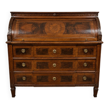 Bureau à cylindre en noyer marqueté – Époque Louis XVI, fin XVIIIe