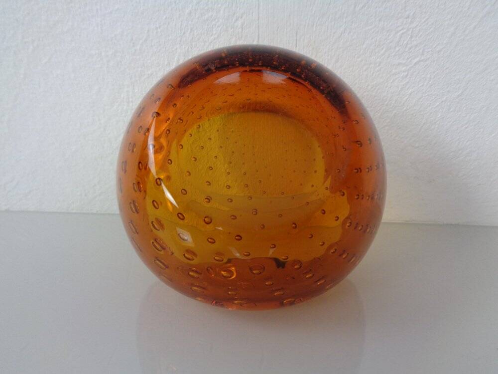 Amber Sommerso Murano Glass Ashtray, Italy, 1960s