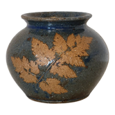 Sandstone vase decorated with oak leaf, ceramic by Alain Blanchard