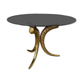 Table d’appoint 70’s en laiton et verre