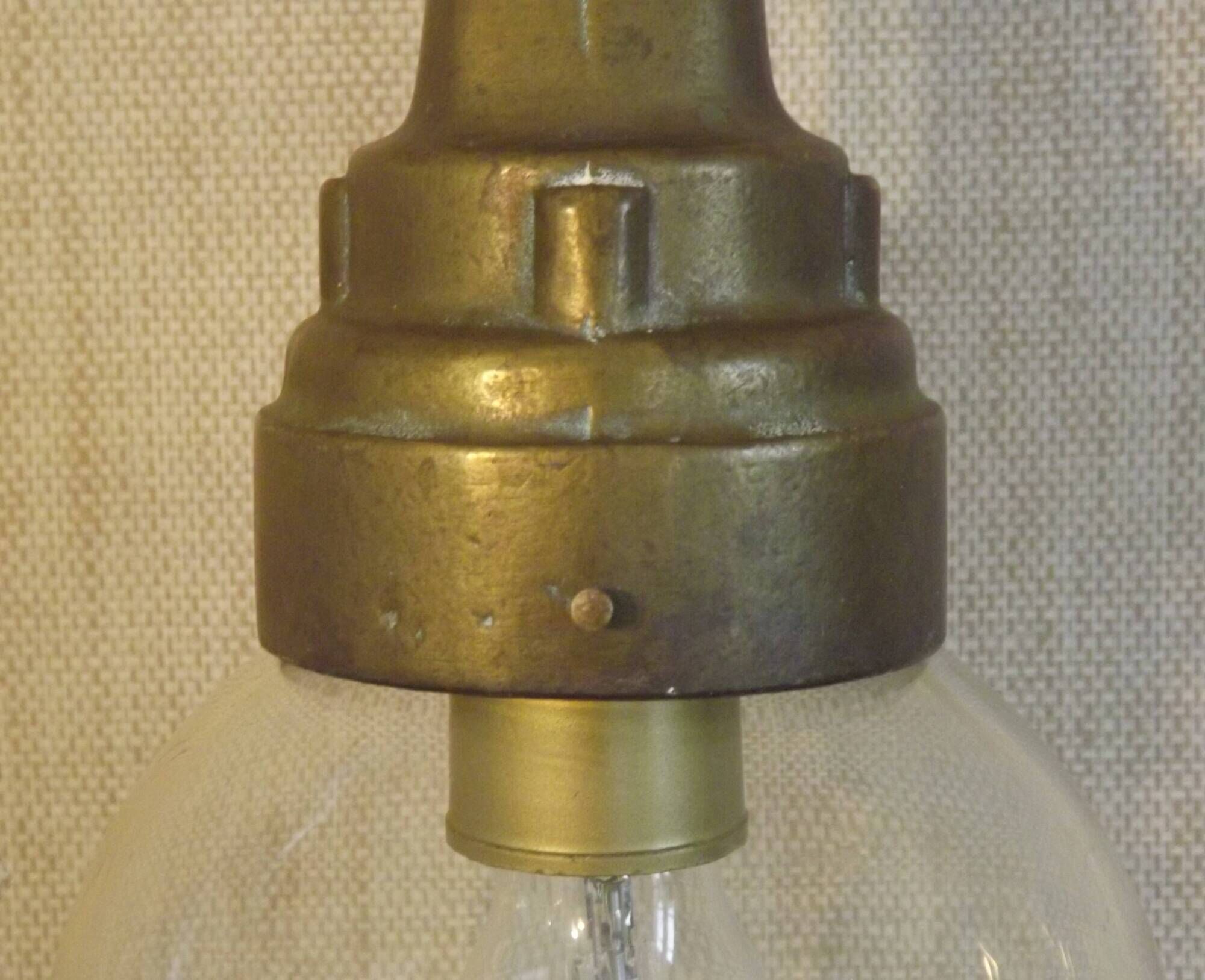 Old French Heavy Cast Bronze Marine Nautical Wall Light Glass Ball Shade 5101