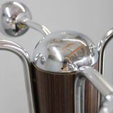 Porte-manteau italien en fer, plastique chromé et base en bois, années 1970