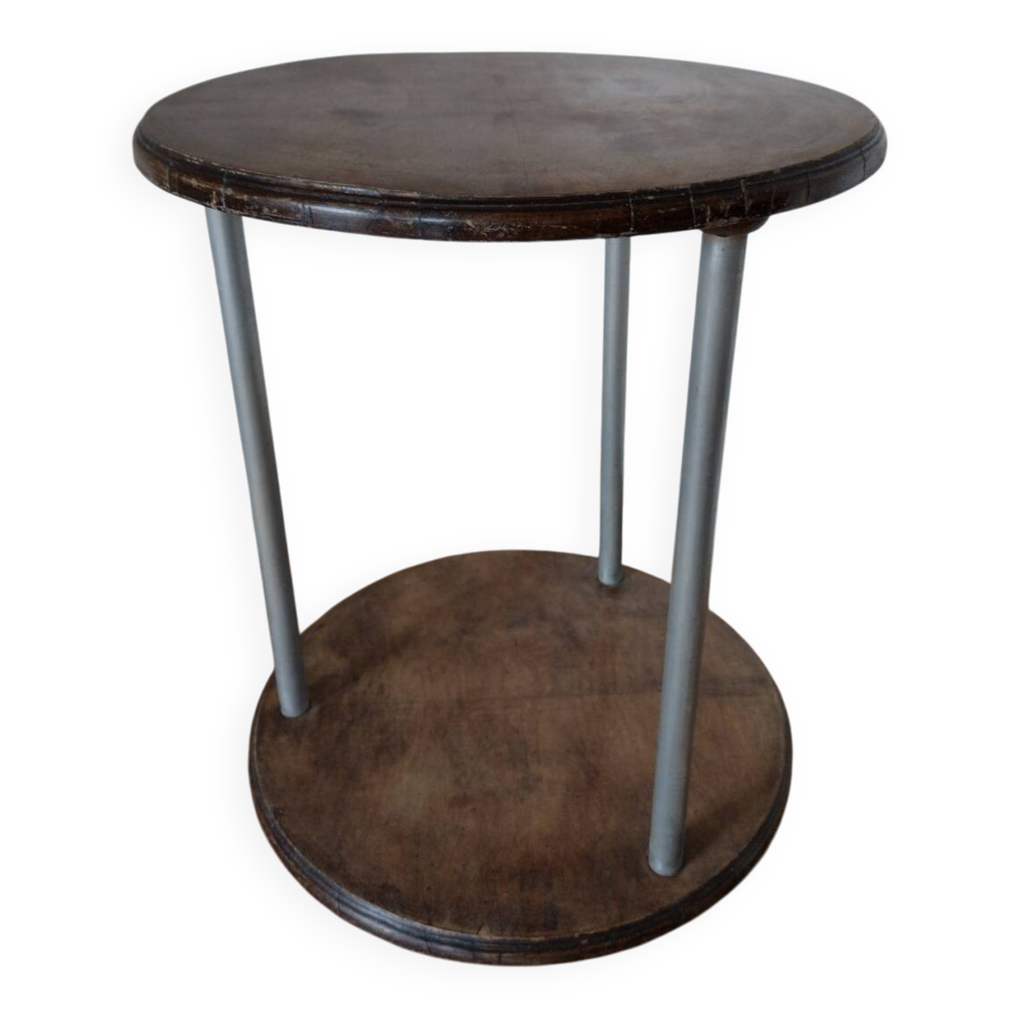 Table basse guéridon sellette vintage art déco tube métal plateau bois