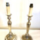 Pair of silver metal candle holder lamp bases