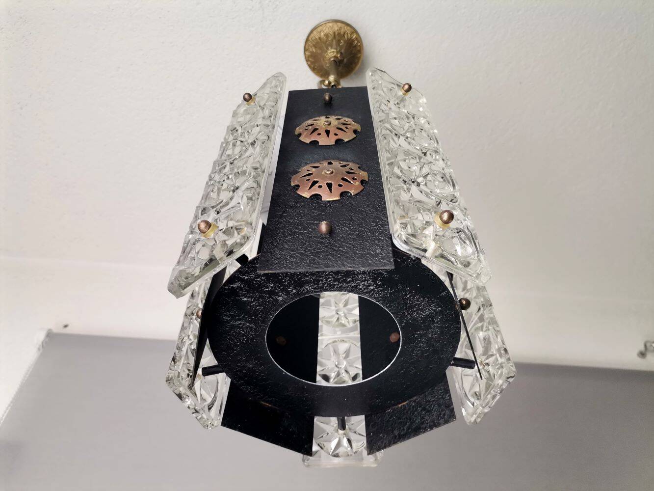 Portuguese Brutalist black cast iron hanging lamp