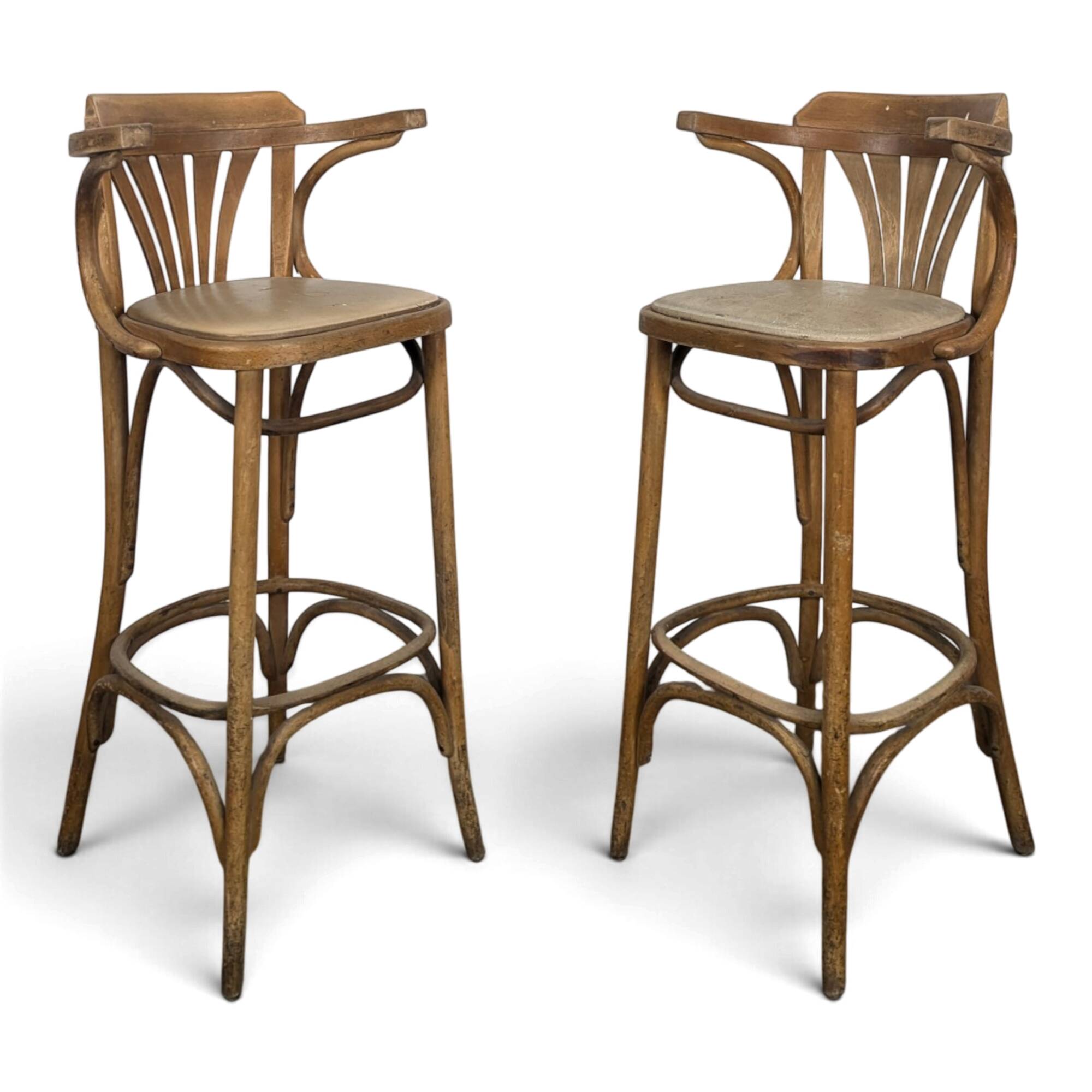 Pair of curved wooden bistro bar stools