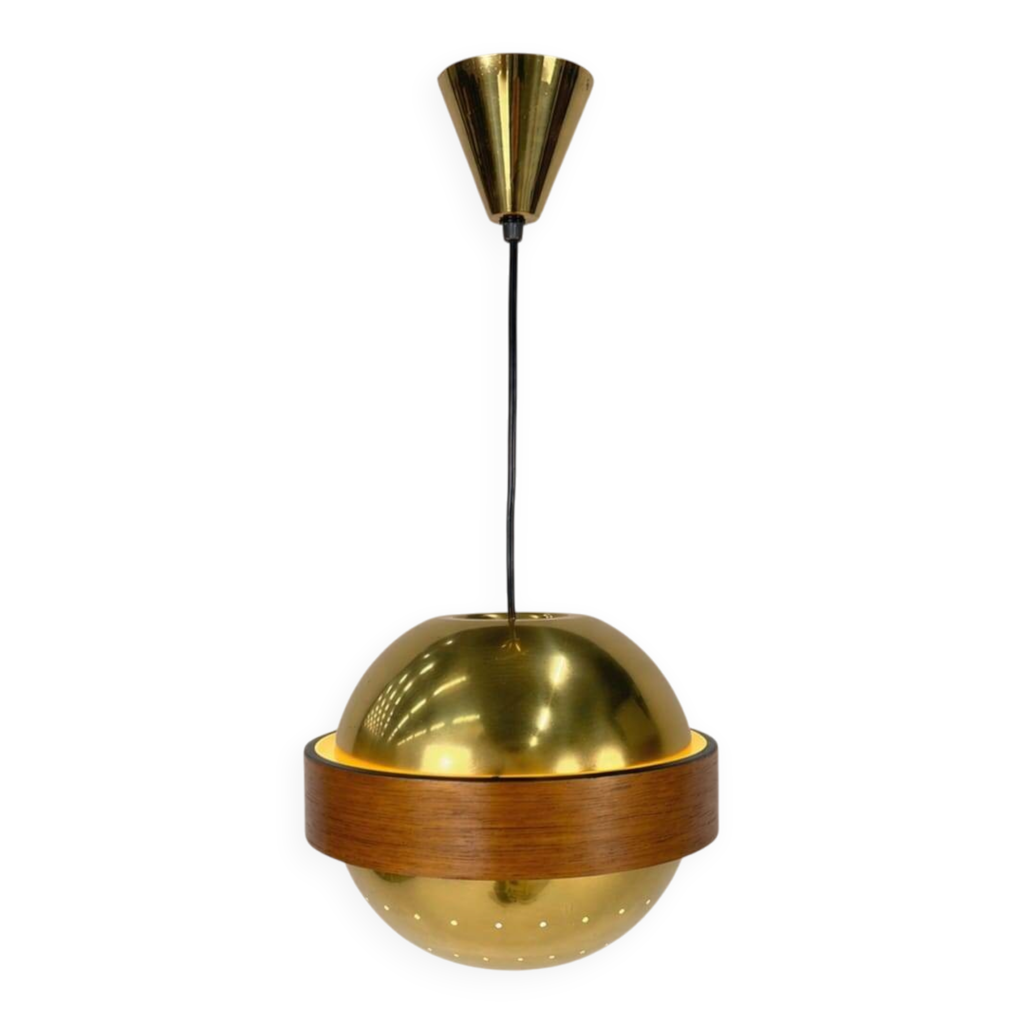 Mid-century Scandinavian brass and teak pendant, 1960s