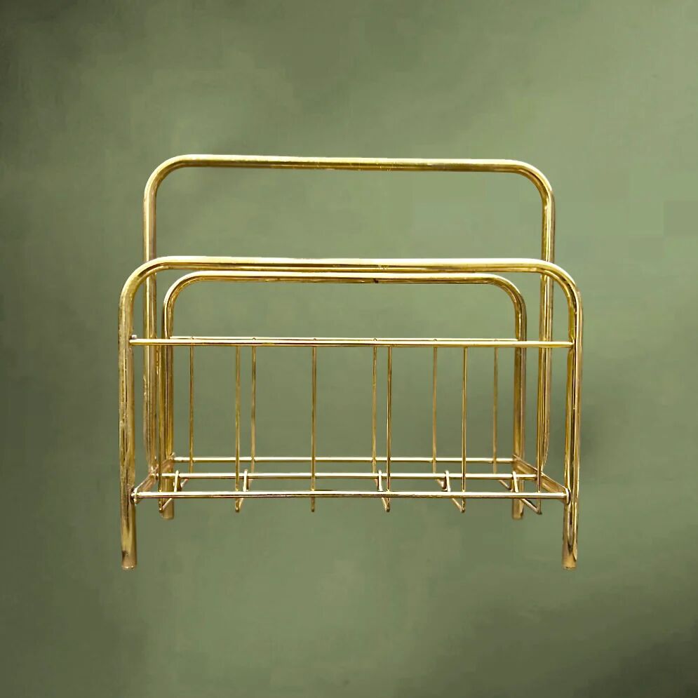 Vintage gold metal magazine rack – minimalist design – 1970s