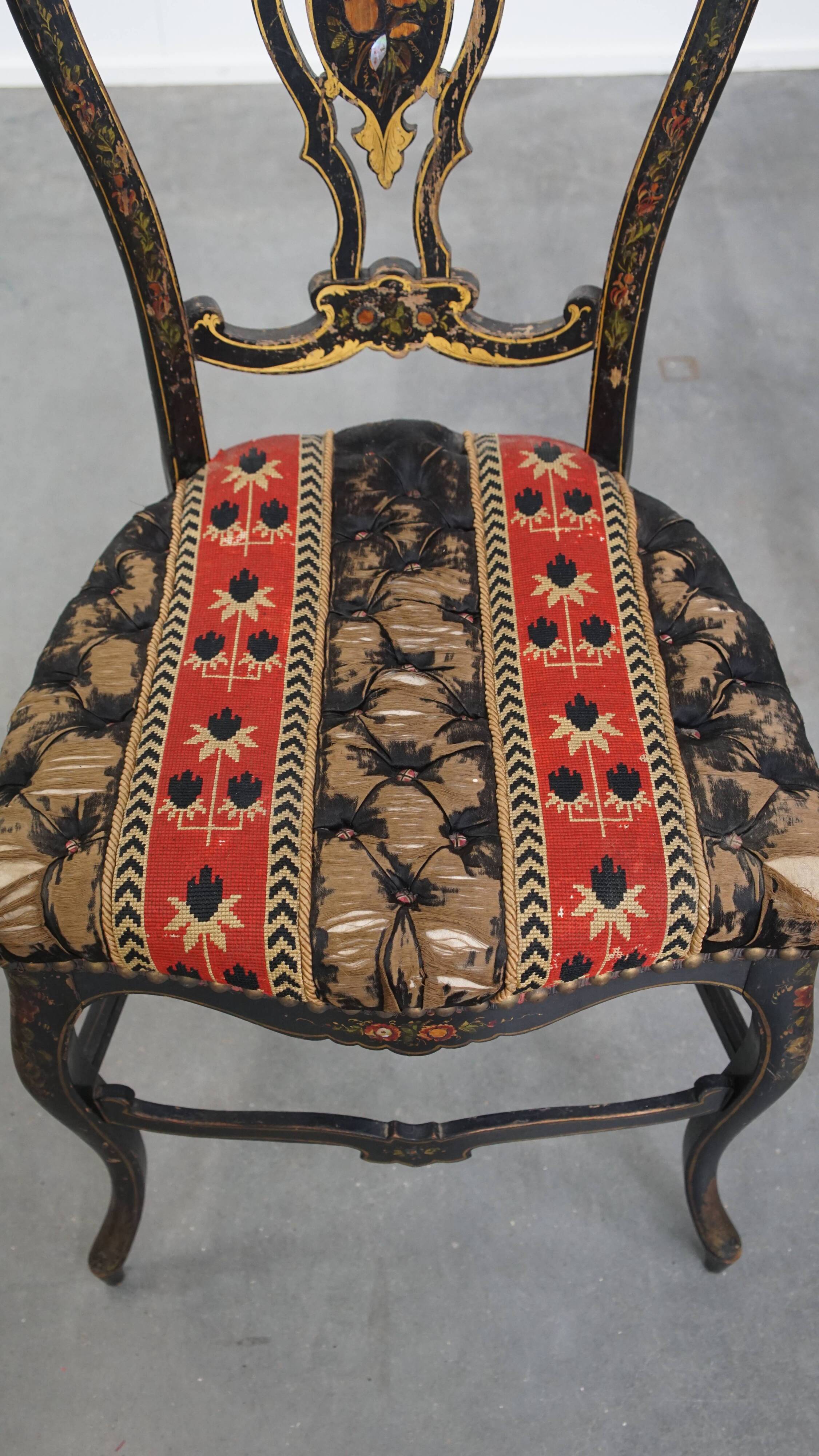 Antique French Napoleon III Chair Inlaid with Mother-of-Pearl