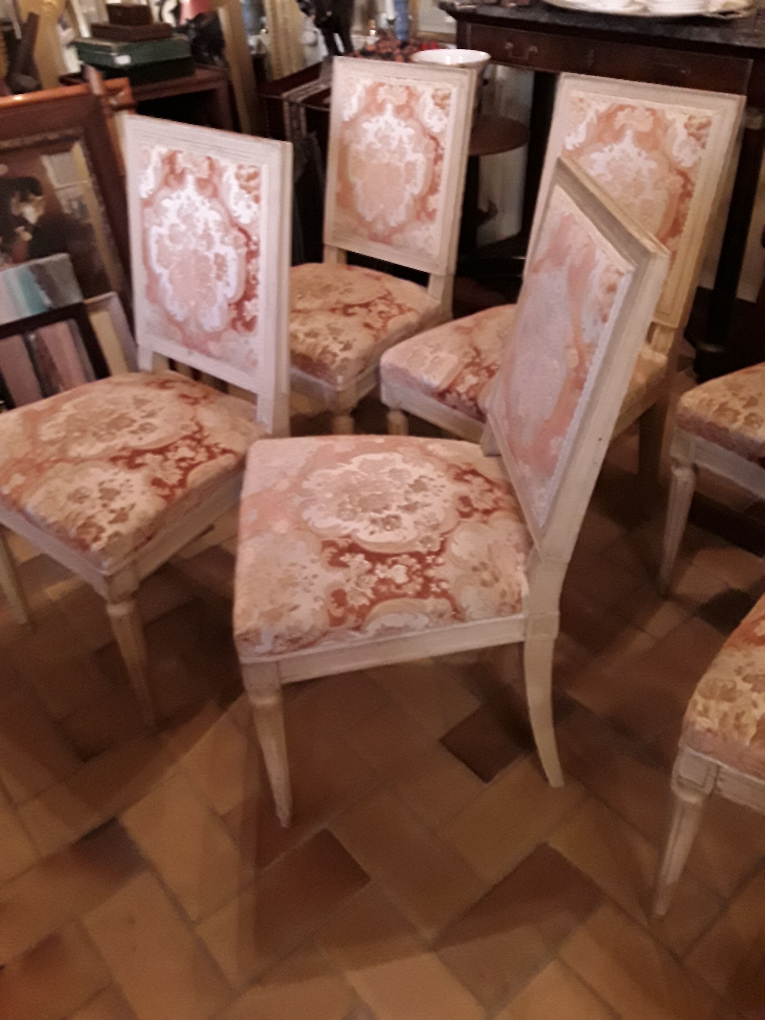 Set of 6 chairs sober wooden with fabric of Louis XVI style