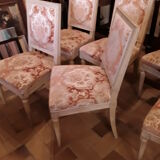 Set of 6 chairs sober wooden with fabric of Louis XVI style
