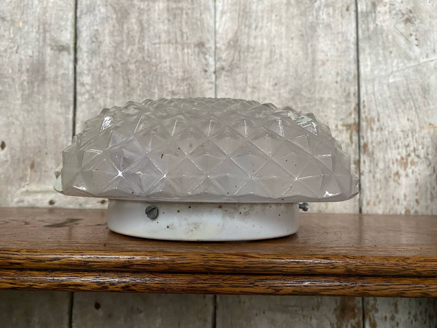 Antique Ceiling Light Sconce Molded Glass + Metal Support 70s Vintage #B791