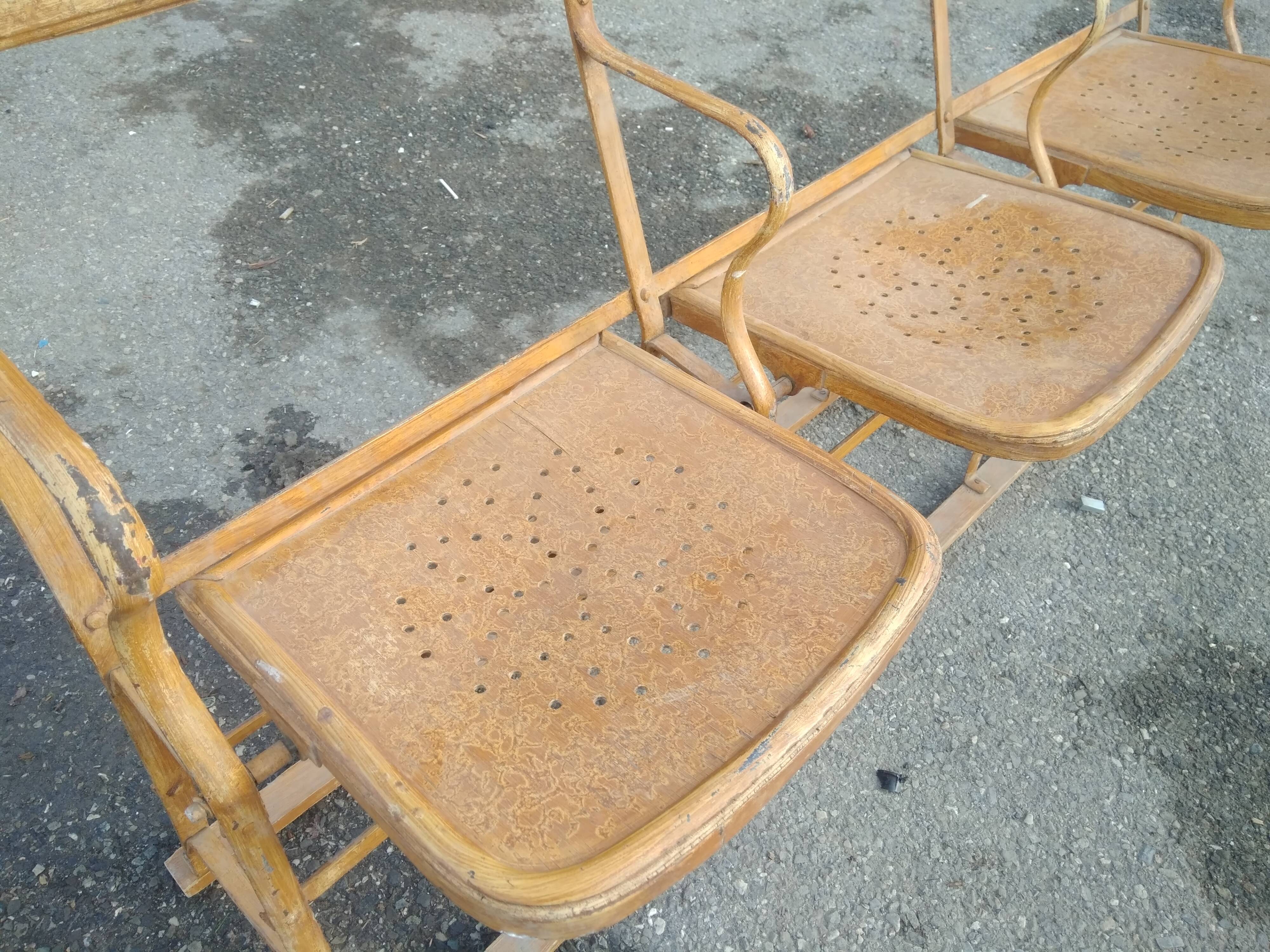 Bench cinema or theatre chairs in iron and solid wood - circa 1930