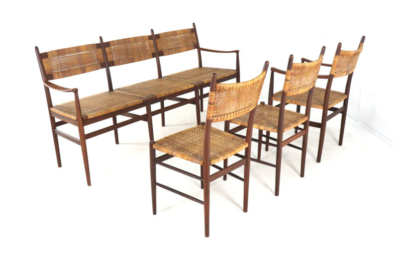 Dining room set 'Bologna' - 3 seater sofa - 3 chairs - mid century modern