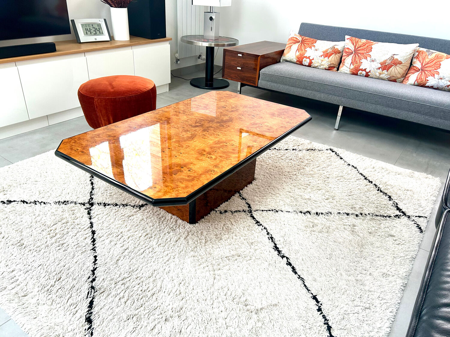 Roche Bobois elm burl coffee table, 1980