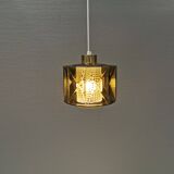 Lamp with outer shade of green glass and inner shade of clear double corrugated crystal glass