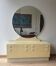 1970s/80s Formica hairdresser's dresser with a folding triptych round mirror.