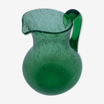 Cruche en verre Biot bullé soufflé vert