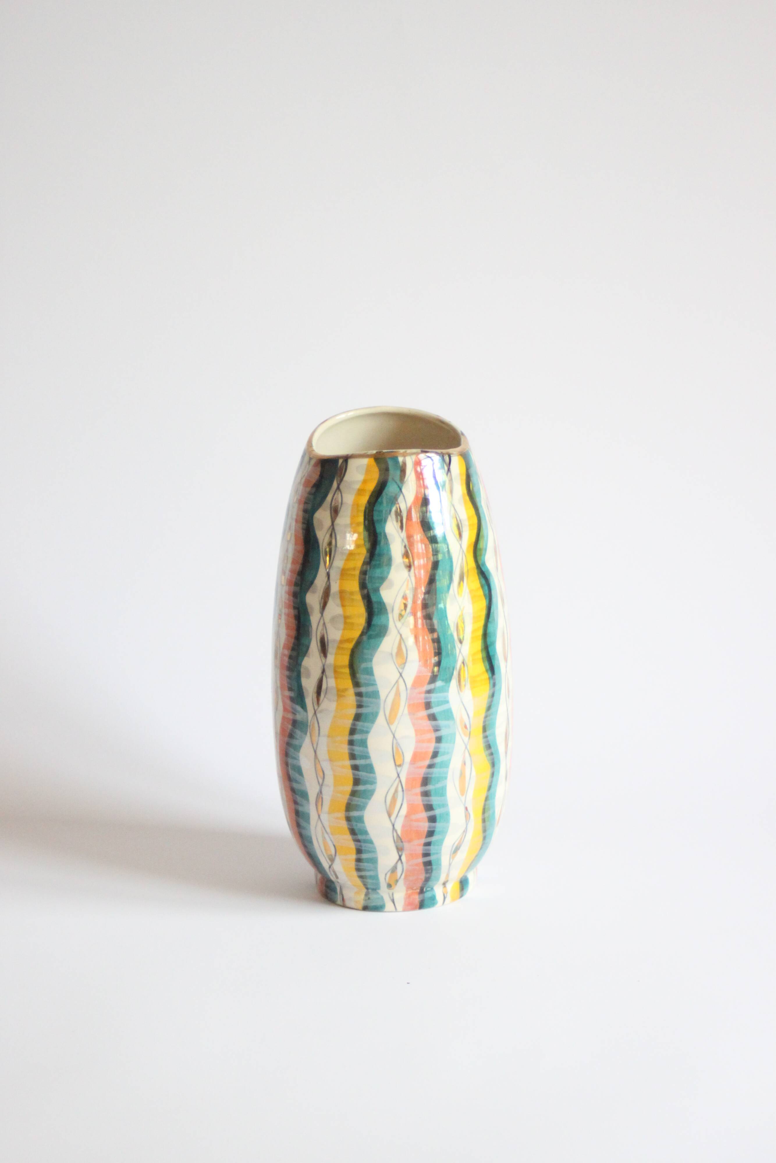 Colorful 1950s vase by Hubert Bequet, Belgium